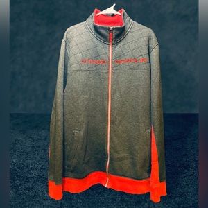 Under Armour grey and red zip-up sweatshirt